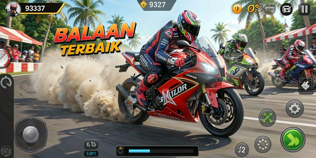 Screenshot gameplay <strong>93337</strong> menampilkan balapan motor yang seru dan grafik yang memukau.