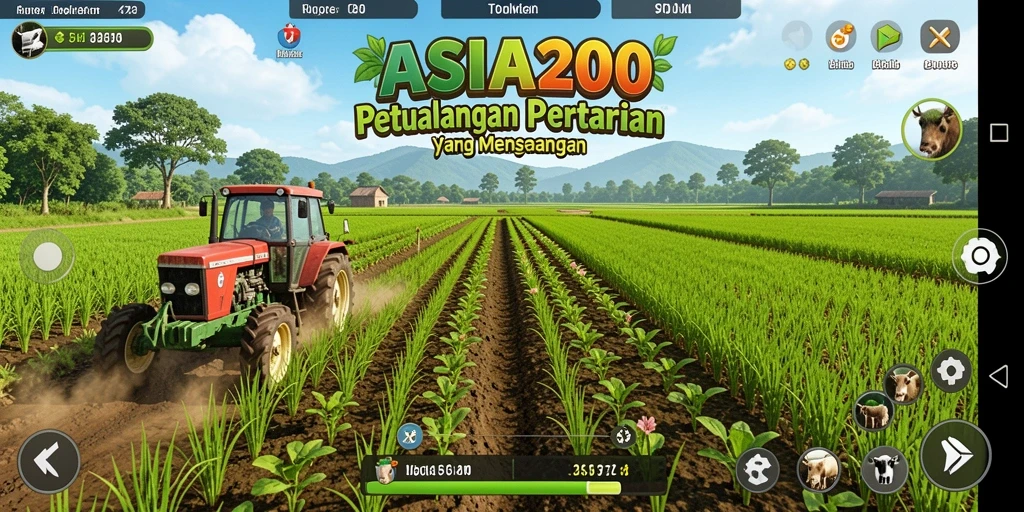 Tampilan gameplay ASIA200 yang menampilkan lahan pertanian yang indah.