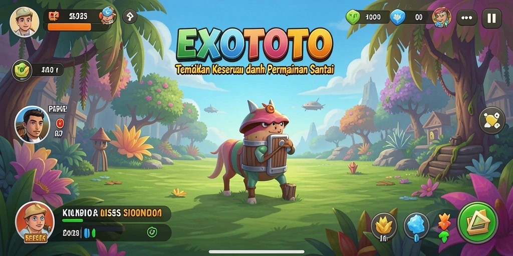 Tampilan gameplay EXOTOTO dengan grafis yang cerah dan interaktif.