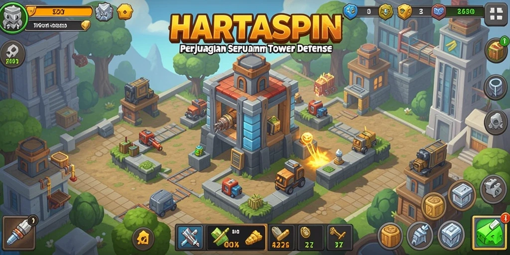 Tampilan menarik dari gameplay HARTASPIN Tower Defense yang seru.