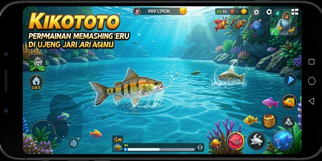 Tampilan gameplay KIKOTOTO yang menampilkan serunya menangkap ikan.