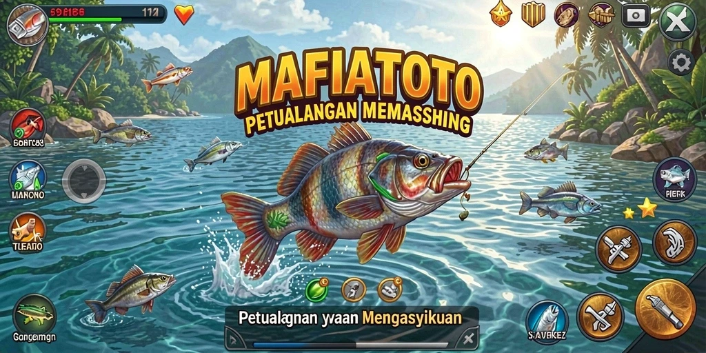 Tampilan gameplay MAFIATOTO saat menangkap ikan di lautan.