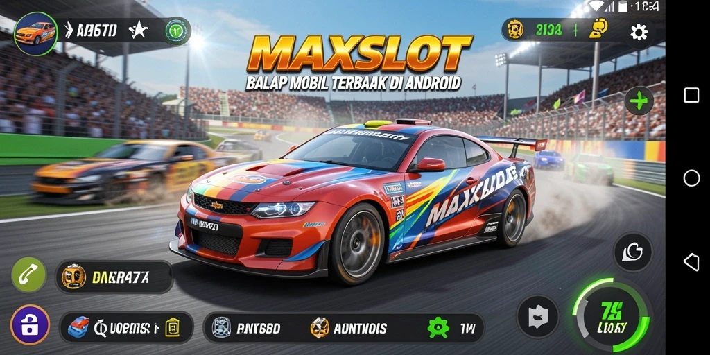 Gameplay balap mendebarkan di MAXSLOT dengan mobil yang cepat.