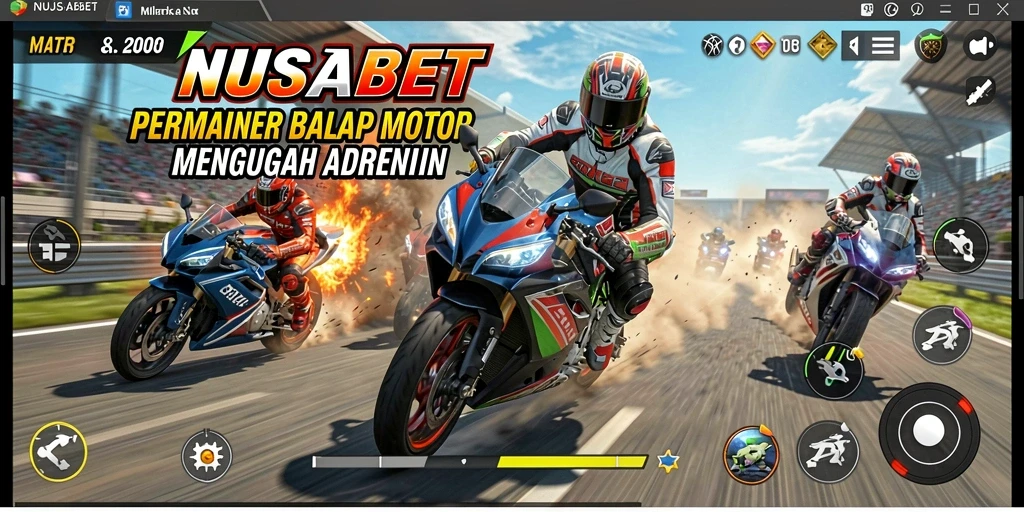 Tampilan gameplay NUSABET yang mendebarkan saat balapan motor.