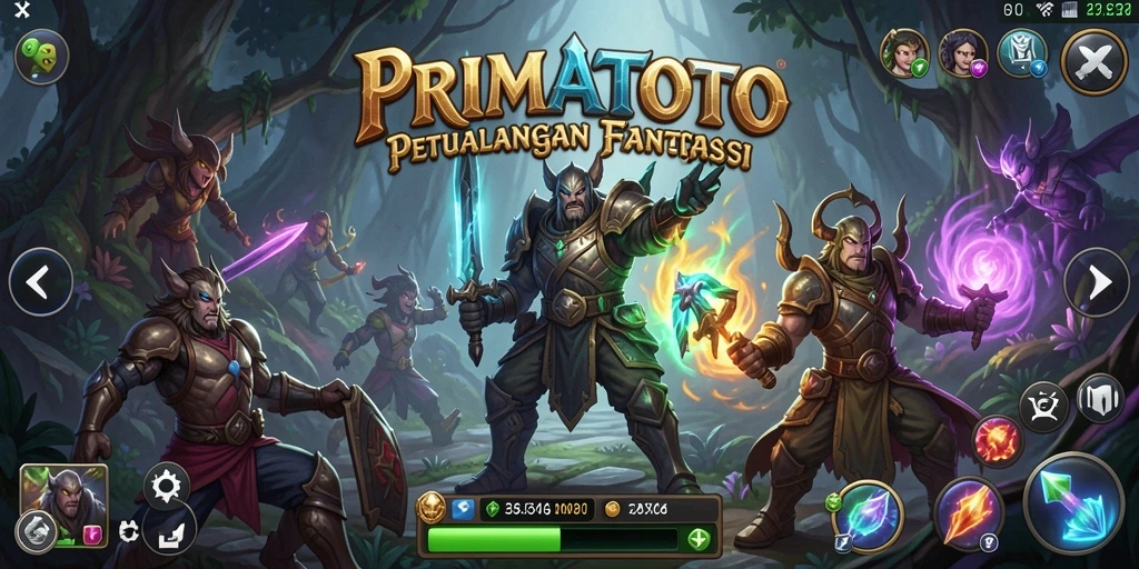Screenshot UI PRIMATOTO dengan tampilan karakter dalam pertarungan RPG.
