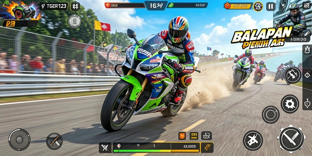 Gameplay seru balapan motor TGER123 dengan aksi mendebarkan.