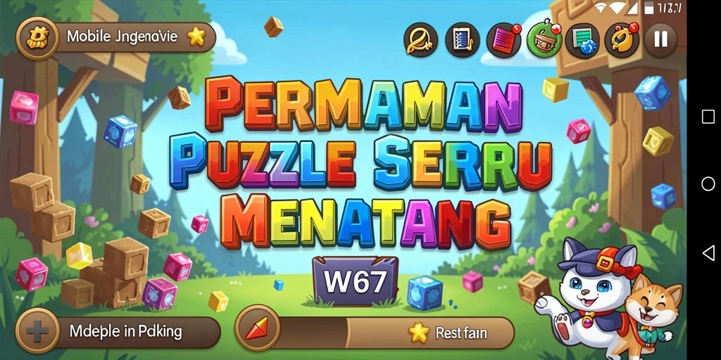 Screenshot W67 menampilkan gameplay Puzzle dengan level yang menantang.